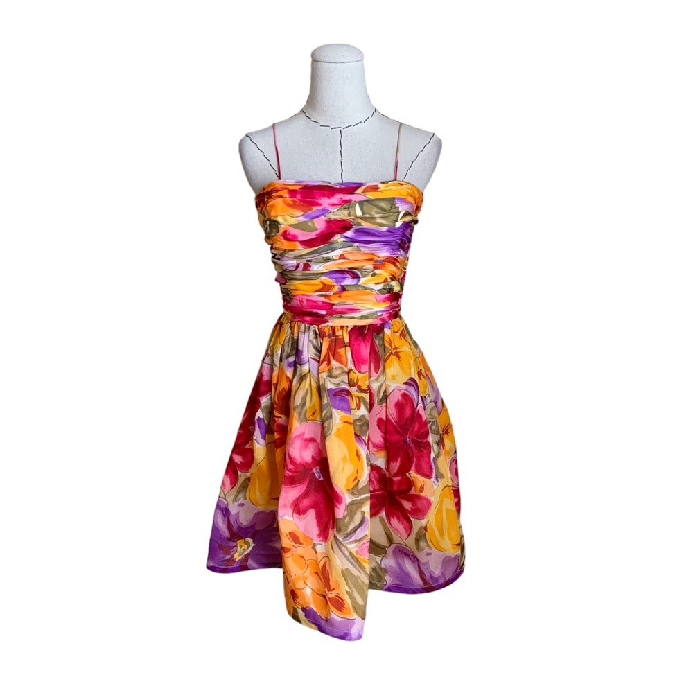 Vintage 80s Bill Blass Floral Silk Organza Dress Size 4